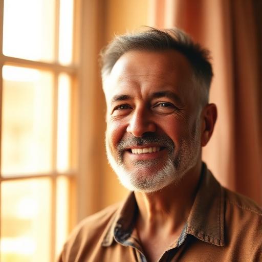 Retrato de paciente em recuperação com expressão serena e esperançosa